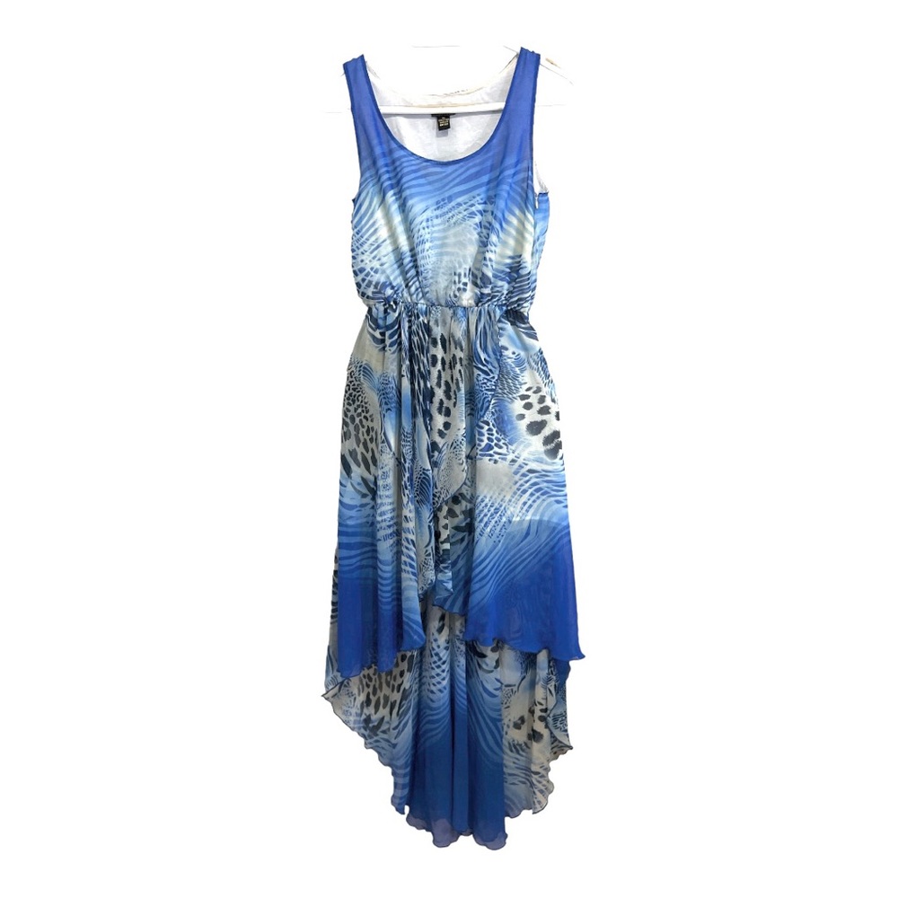 Qed London Blue Animal Print Sleeveless High Low Maxi Dress Size XS